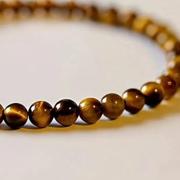 NEW Elegant, Boho Chic, 6mm Genuine Tiger's Eye Semi-Precious Stone Bracelet. - Picture 1 of 1